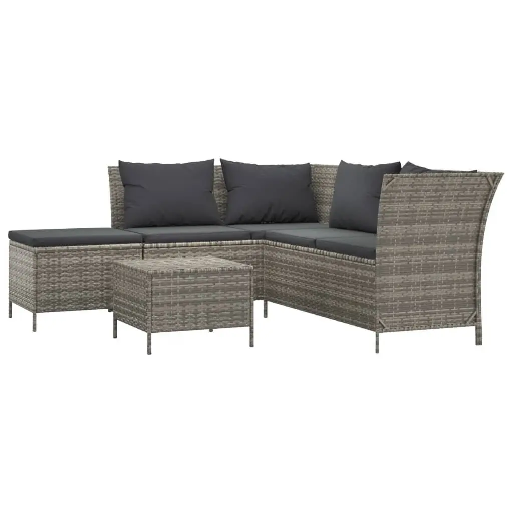 4 Piece Outdoor Garden Lounge Set Poly Rattan Steel Grey Corner Sofa Cushions Storage