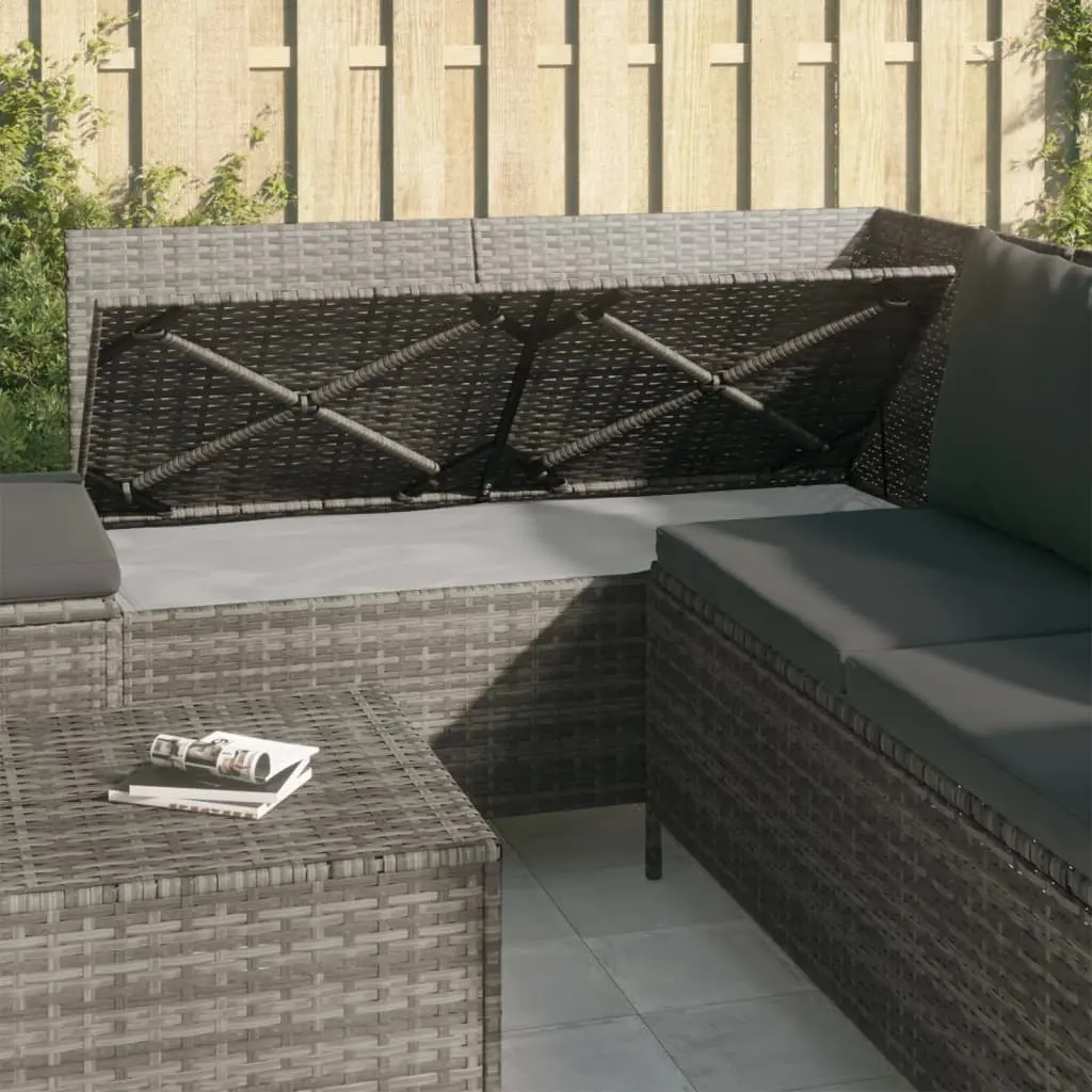 4 Piece Outdoor Garden Lounge Set Poly Rattan Steel Grey Corner Sofa Cushions Storage