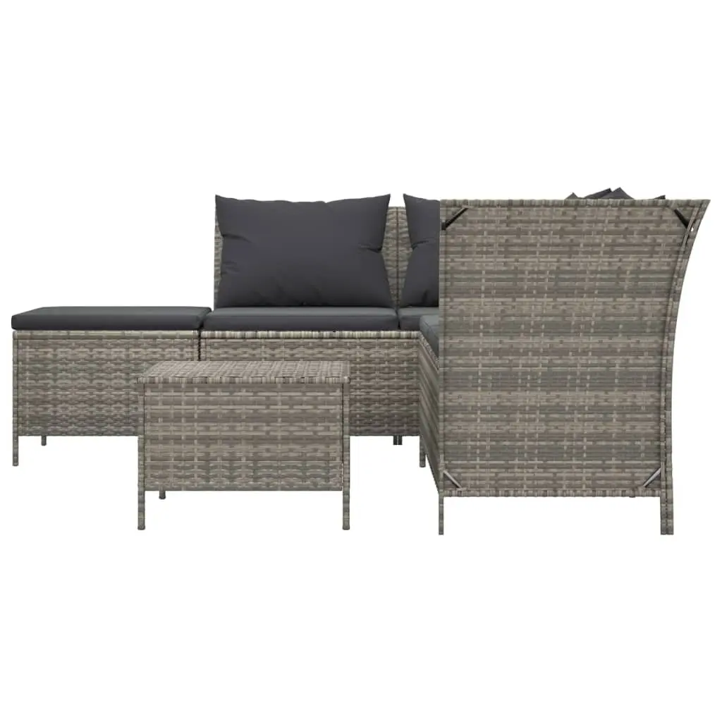4 Piece Outdoor Garden Lounge Set Poly Rattan Steel Grey Corner Sofa Cushions Storage