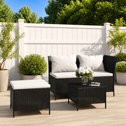 Durable 3 Piece Garden Lounge Set with Cushions in Black