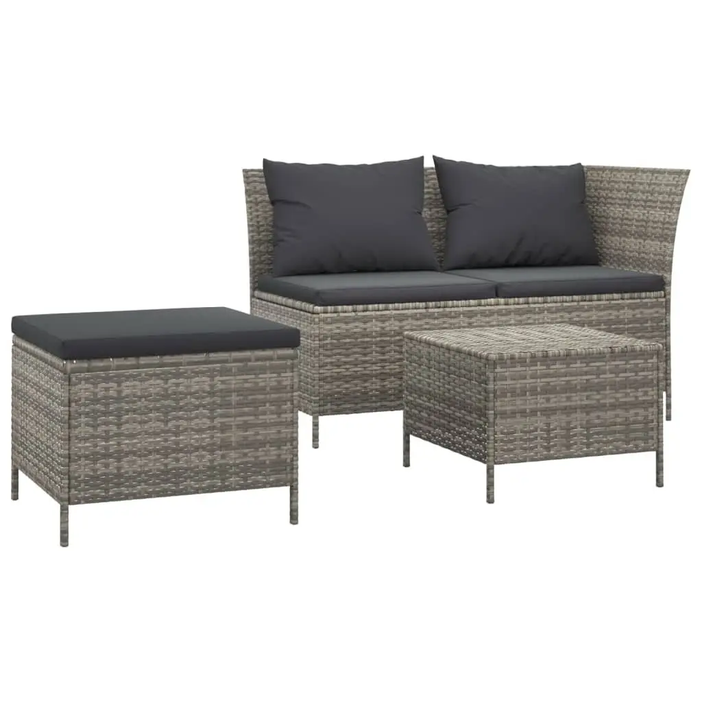 Garden Lounge Set Poly Rattan 3 Piece Grey Outdoor Furniture with Cushions