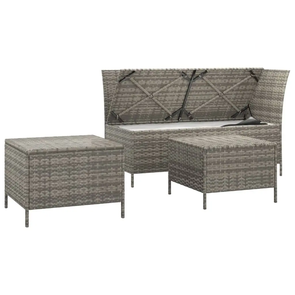 Garden Lounge Set Poly Rattan 3 Piece Grey Outdoor Furniture with Cushions