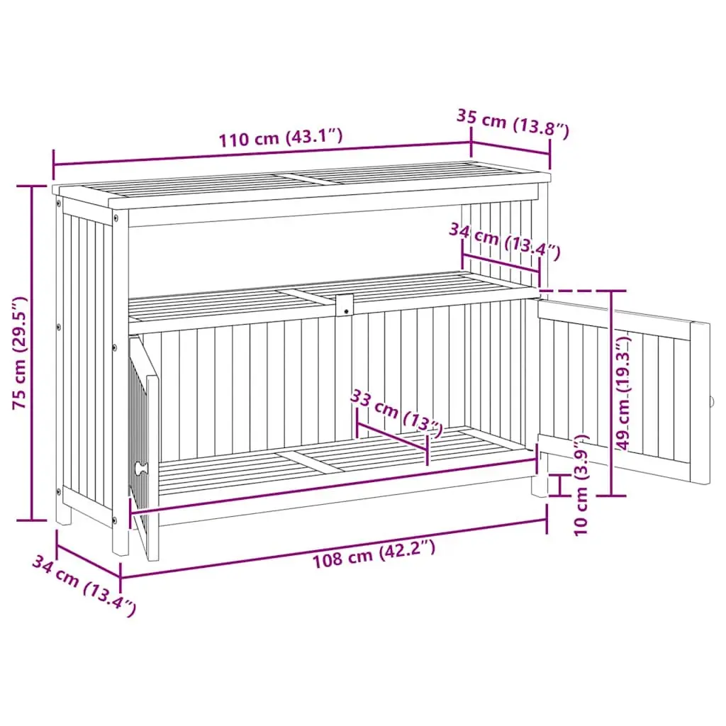Outdoor Storage Console Table in Solid Acacia Wood