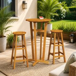 3-Piece Acacia Wood Bar Set for Indoor and Outdoor Use