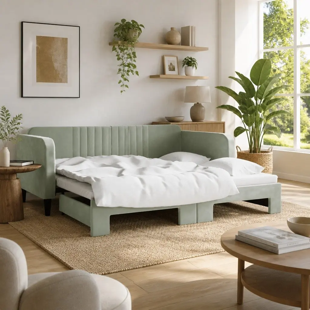Grey Daybed with Trundle for Space-Saving Comfort