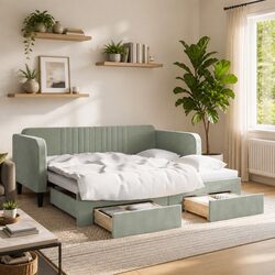 Sturdy Daybed with Pull-Out Trundle and Storage Drawers