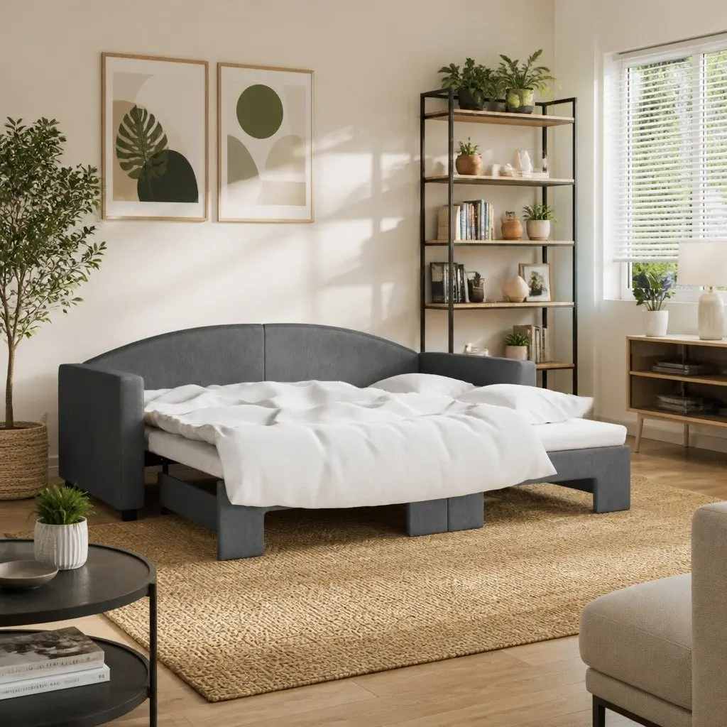 Grey Daybed with Trundle Sofa Bed 90x190 cm