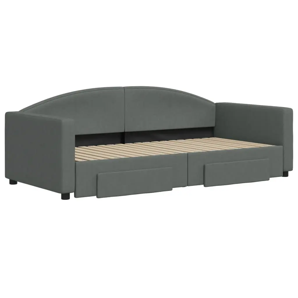 Daybed Fabric Grey 90 x 190 cm Wood and Metal with Trundle and Storage Drawers