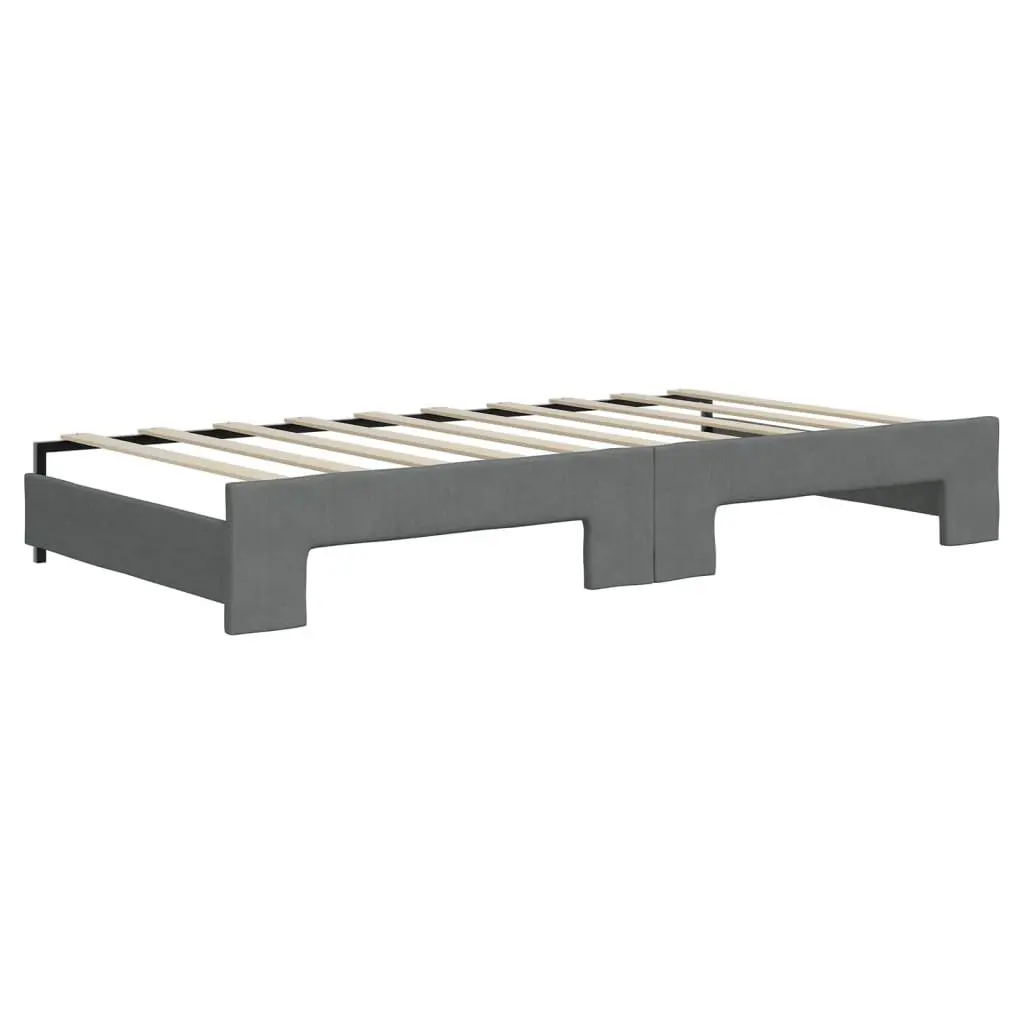 Daybed Fabric Grey 90 x 190 cm Wood and Metal with Trundle and Storage Drawers
