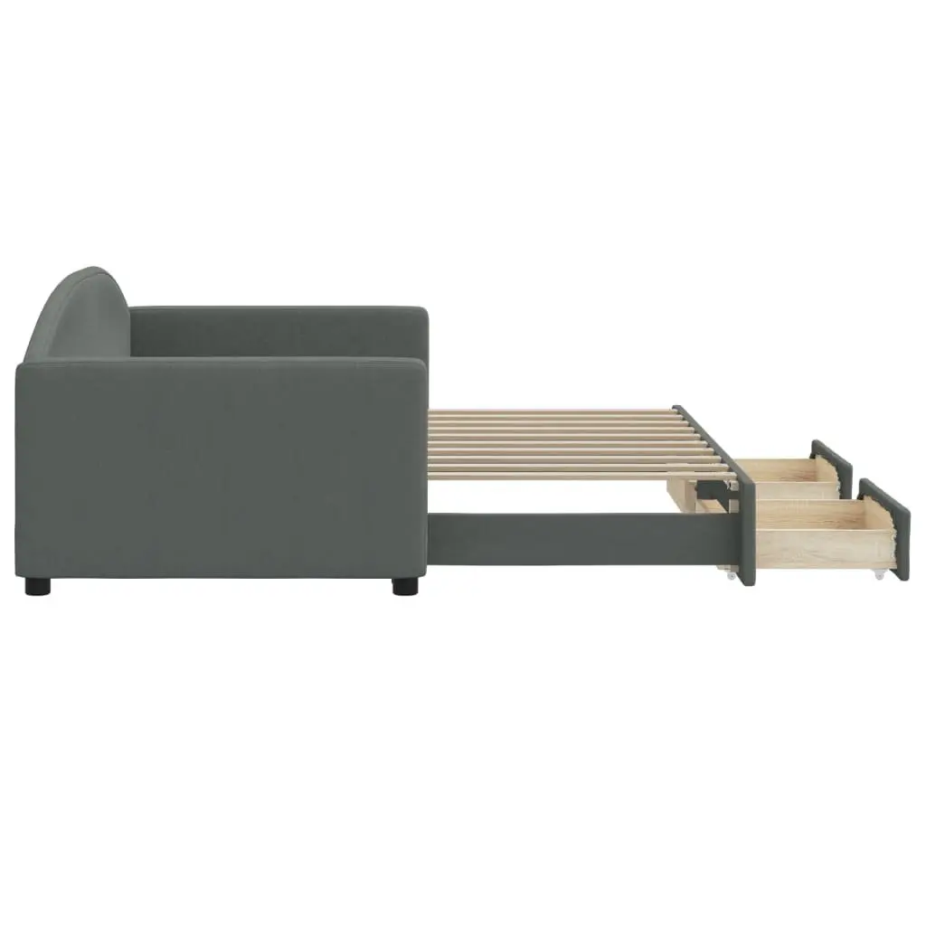 Daybed Fabric Grey 90 x 190 cm Wood and Metal with Trundle and Storage Drawers