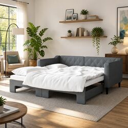 Grey Daybed with Trundle Sofa Bed, 90x190cm