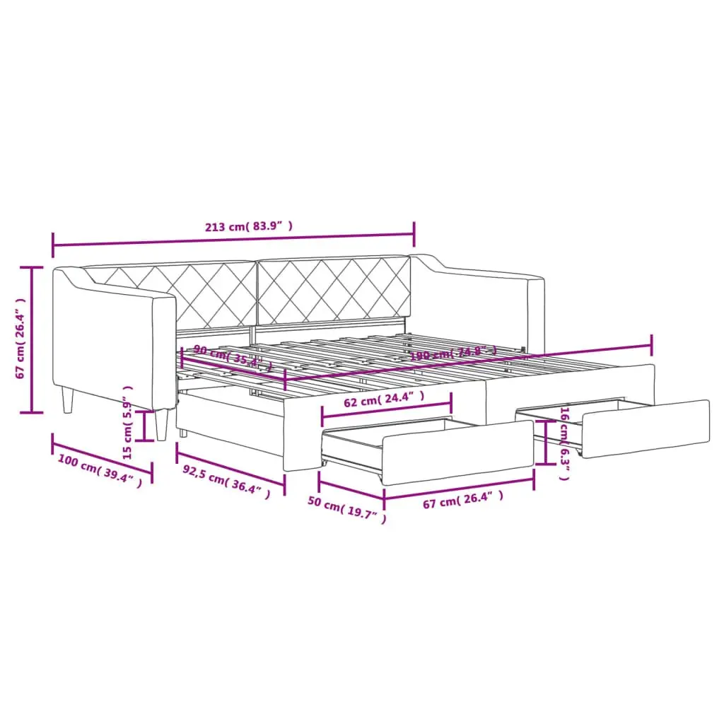 Daybed with Trundle & Storage Drawers in Grey