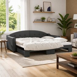 Convertible Grey Daybed with Trundle Sofa Bed 90x190 cm