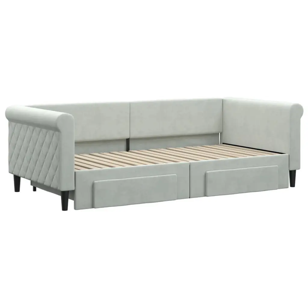 Daybed Velvet Grey 90x190 cm with Trundle and Storage Drawers