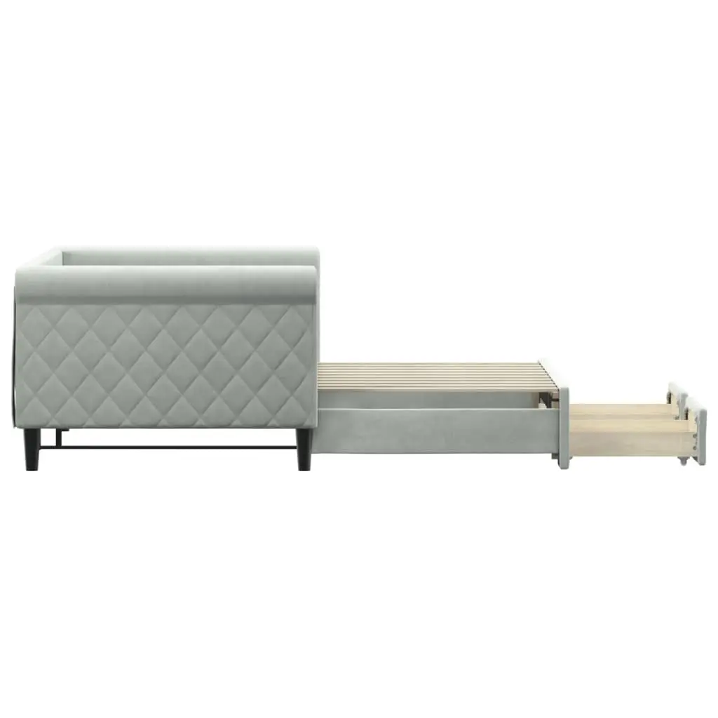 Daybed Velvet Grey 90x190 cm with Trundle and Storage Drawers