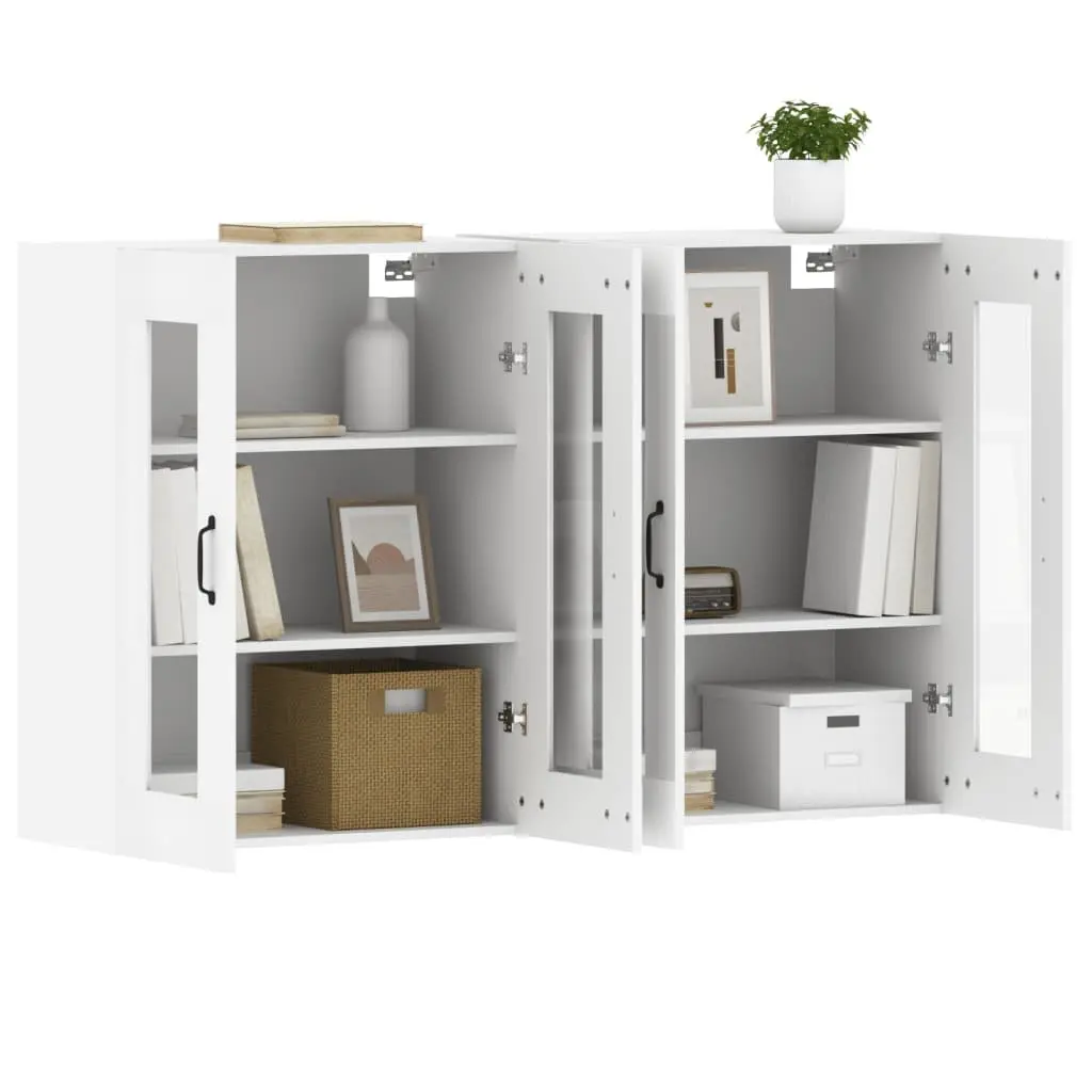 Wall Mounted Cabinets Engineered Wood 2 Piece White Glass Door