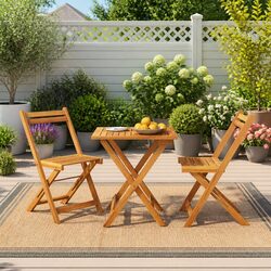 Acacia Wood 3 Piece Folding Bistro Set for Outdoor Use