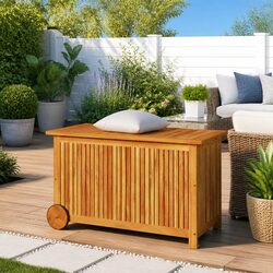 Wooden Garden Storage Box with Wheels 90x50x58 cm