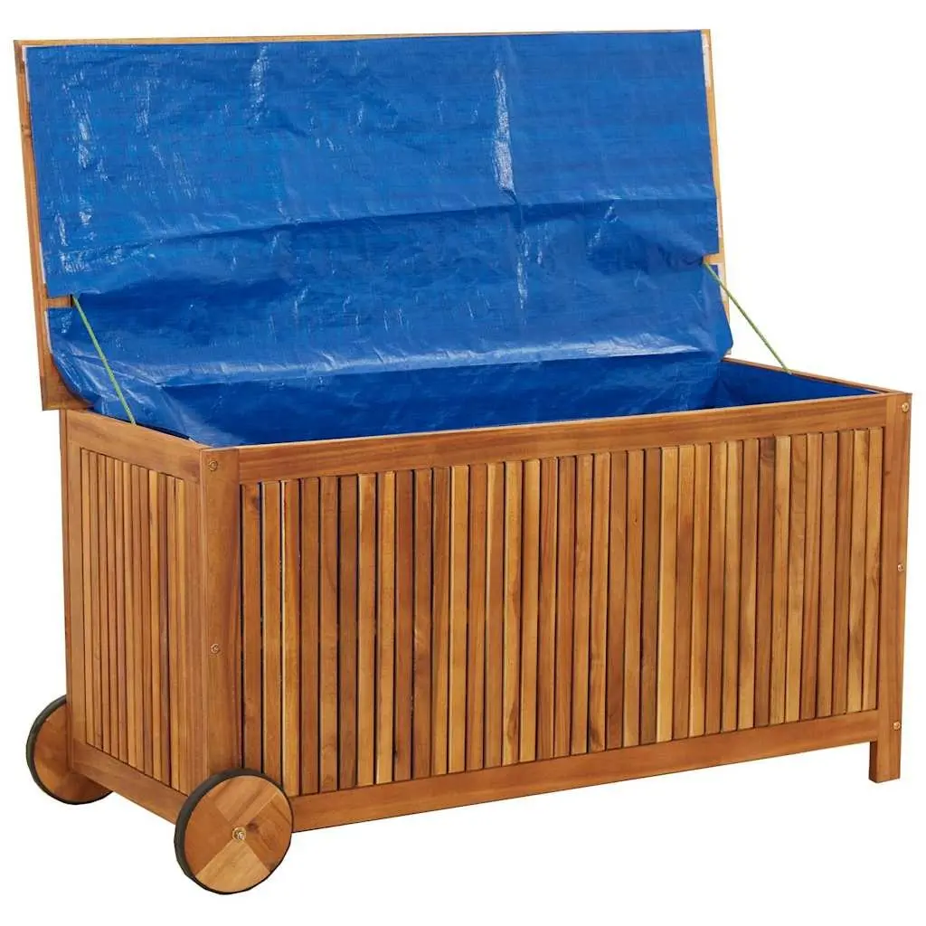 Outdoor Solid Wood Storage Box with Wheels 113x50x58cm