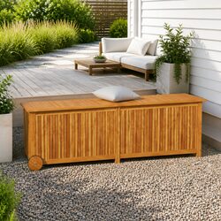 Brown Solid Wood Garden Storage Box with Wheels 150x50x58cm
