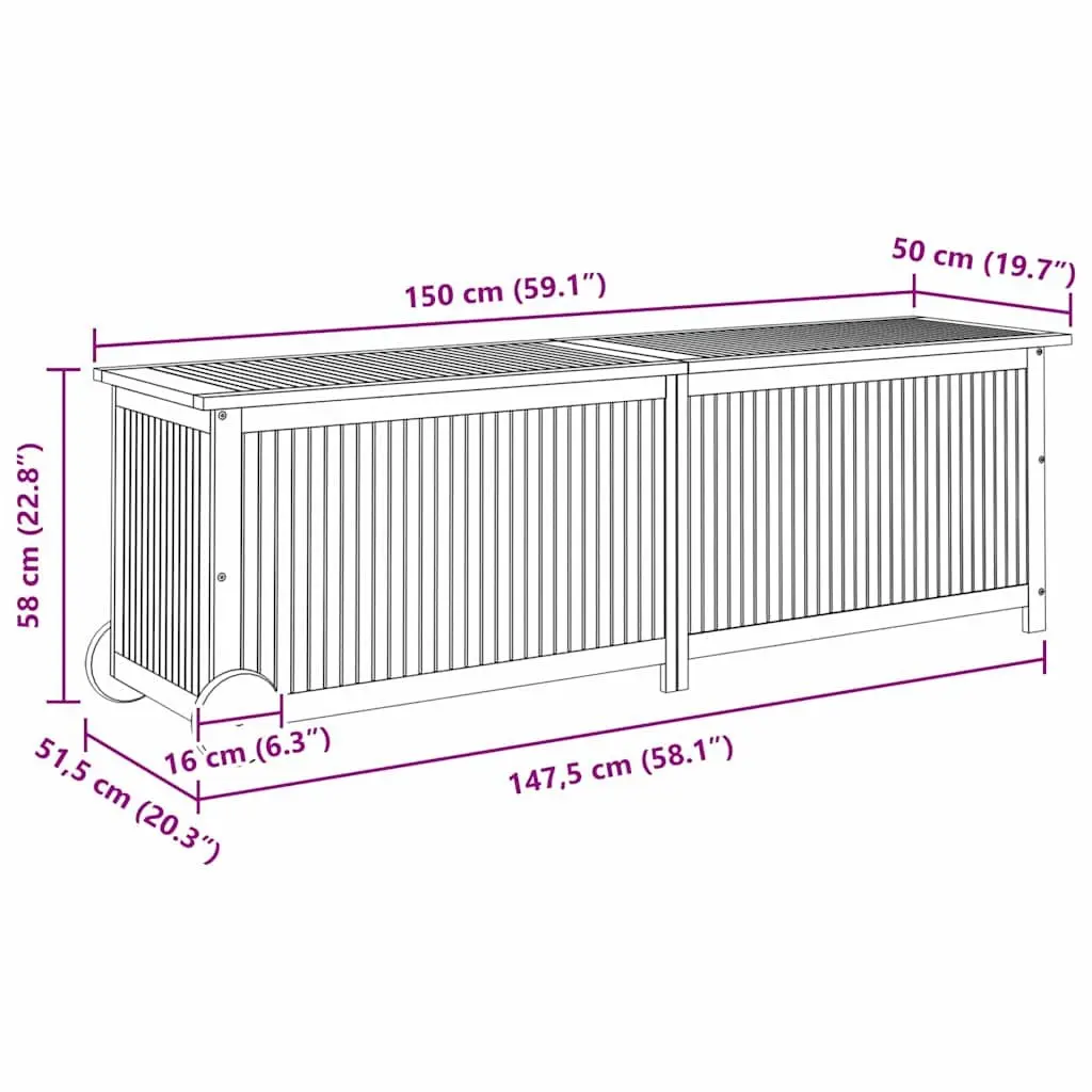 Garden Storage Box Solid Acacia Wood 150x50x58cm Brown