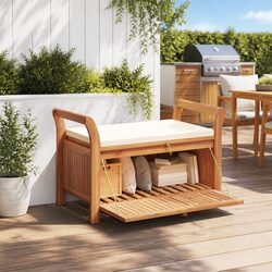 Sturdy Wooden Garden Storage Bench 126cm with Cushion