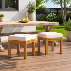 Durable Garden Stools with Cushions, Set of 2