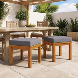 Solid Wood Acacia Garden Stools with Cushions – 2 pcs