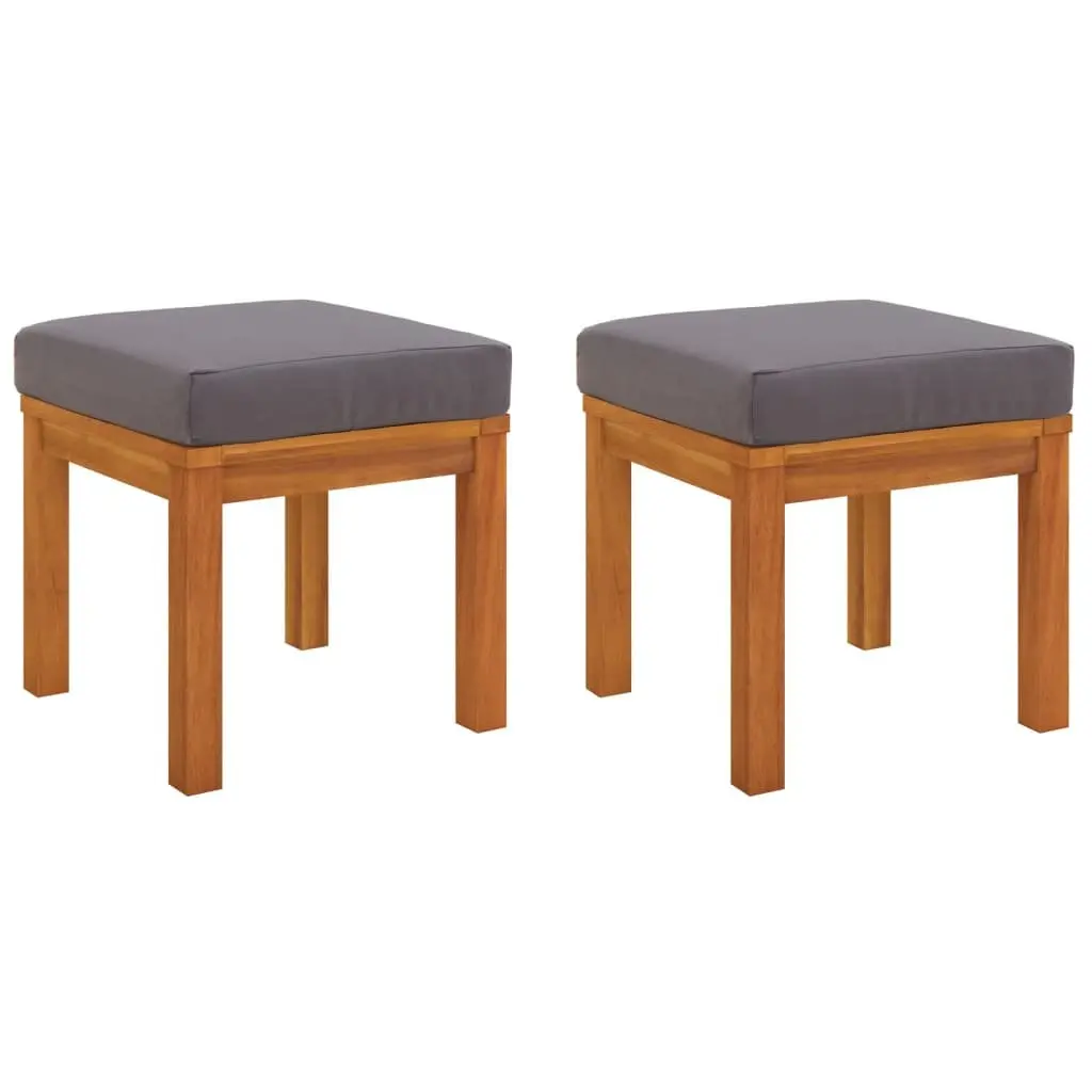 Garden Stools with Cushions 2 pcs Outdoor Foot Rests Solid Wood Acacia Grey