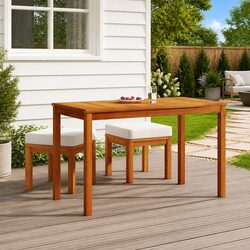 Sturdy 3-Piece Wooden Outdoor Dining Set with Cushions