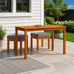 3 Piece Acacia Wood Garden Dining Set with Grey Cushions