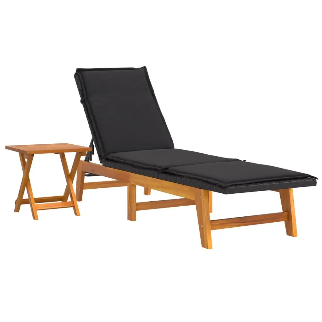 Black Poly Rattan Sun Lounger with Side Table