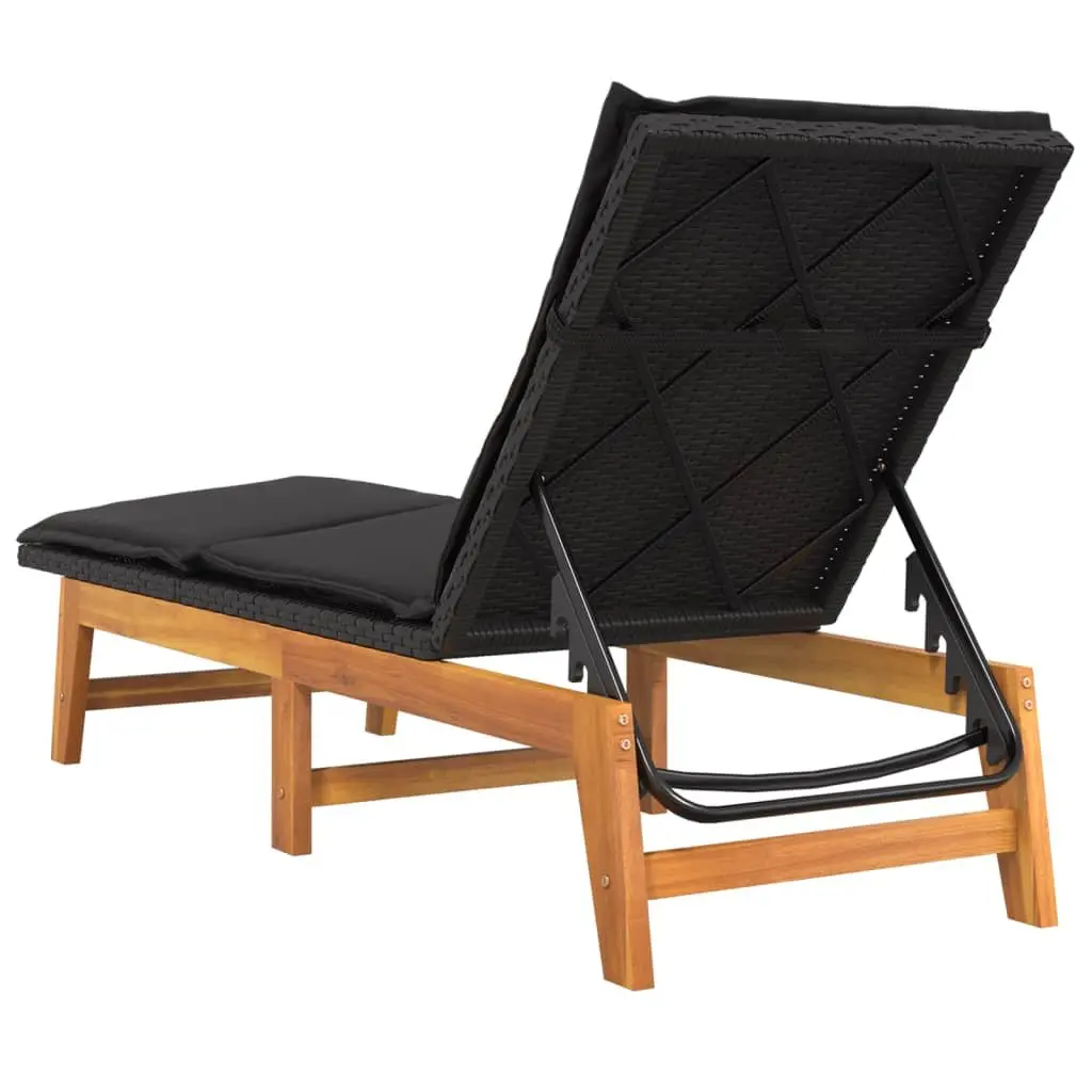 Black Poly Rattan Sun Lounger with Side Table