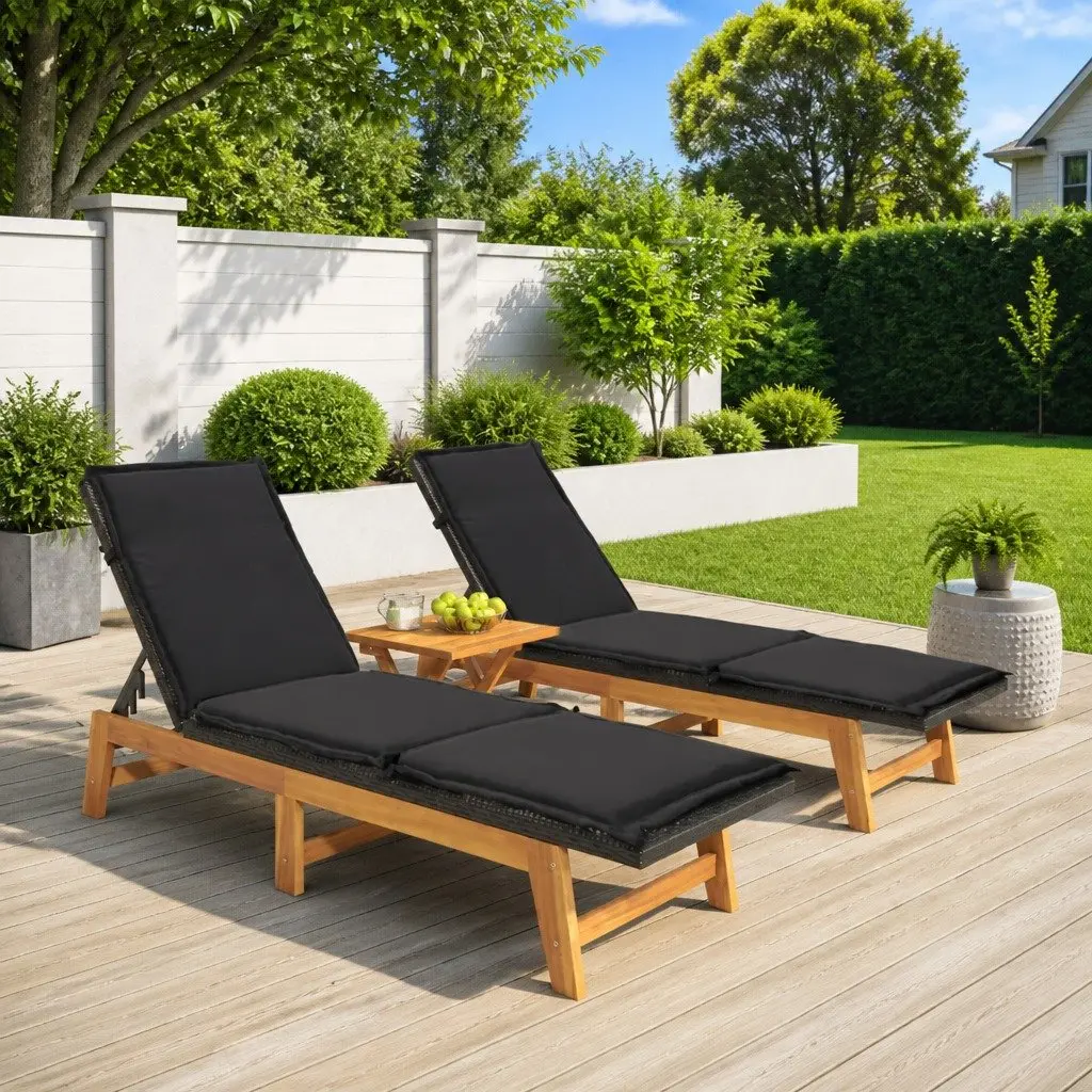 Sun Loungers 2 pcs Outdoor Garden Patio Reclining Chairs with Cushions Black