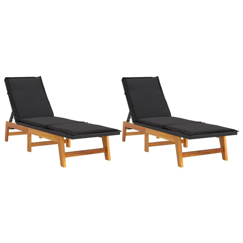 Sun Loungers 2 pcs Outdoor Garden Patio Reclining Chairs with Cushions Black