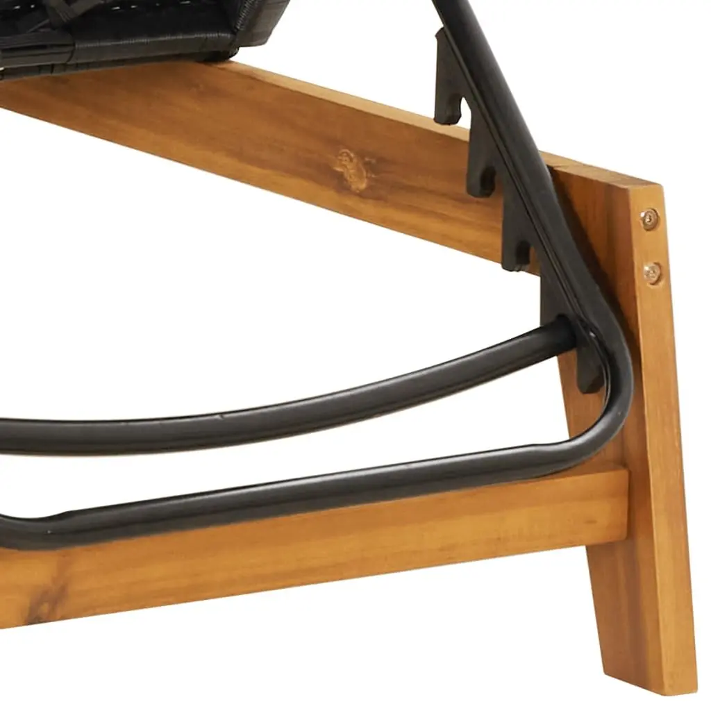 Sun Lounger PE Rattan Solid Acacia Wood Adjustable Black