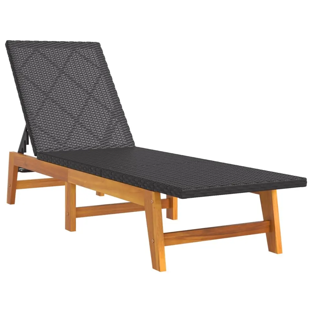 Black Sun Lounger with Integrated Side Table for Outdoor Relaxation