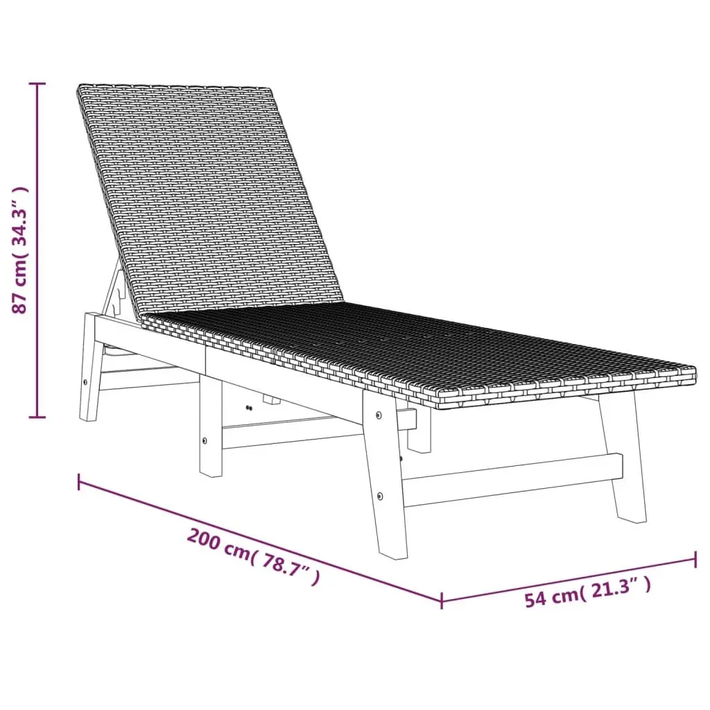 Black Acacia Wood and Rattan Sun Lounger Set