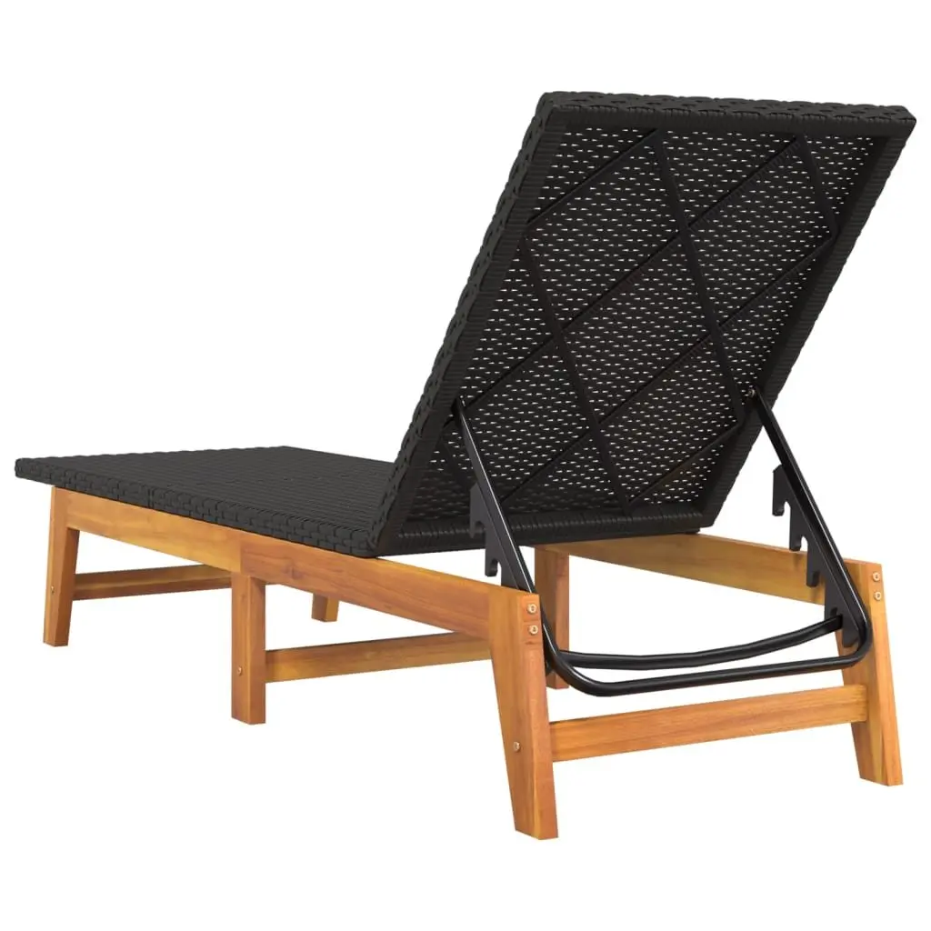 Black Acacia Wood and Rattan Sun Lounger Set