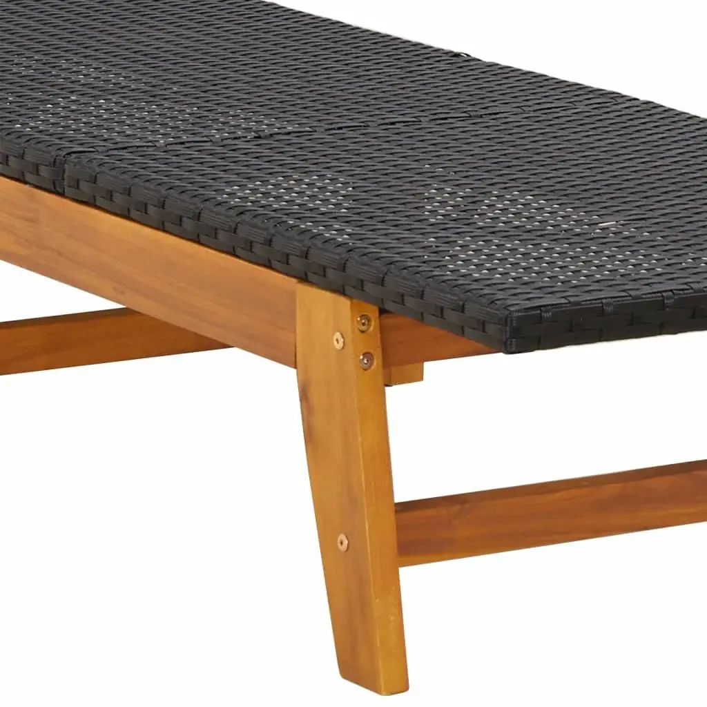 Black Acacia Wood and Rattan Sun Lounger Set