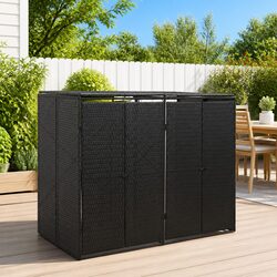 Double Wheelie Bin Shed Garden Storage Black Poly Rattan Outdoor Waste