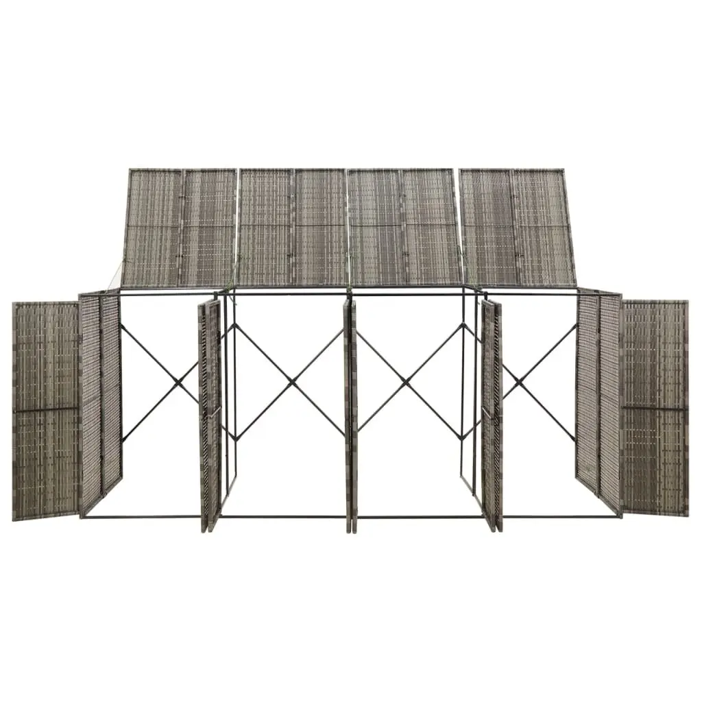 Quadruple Wheelie Bin Shed Poly Rattan 274x80x117cm Grey