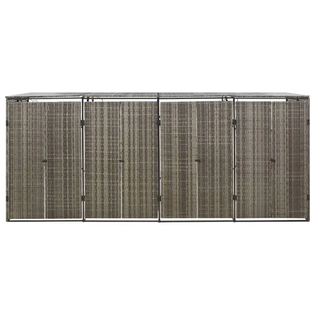 Quadruple Wheelie Bin Shed Poly Rattan 274x80x117cm Grey