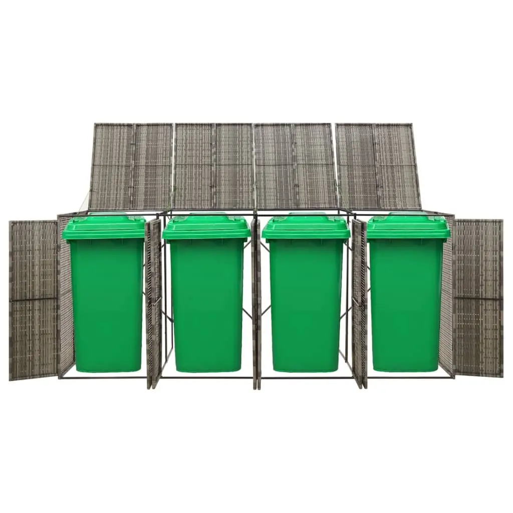 Quadruple Wheelie Bin Shed Poly Rattan 274x80x117cm Grey