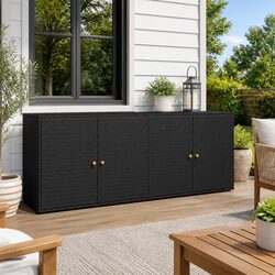 Sturdy Black Rattan Garden Storage Cabinet for Outdoors