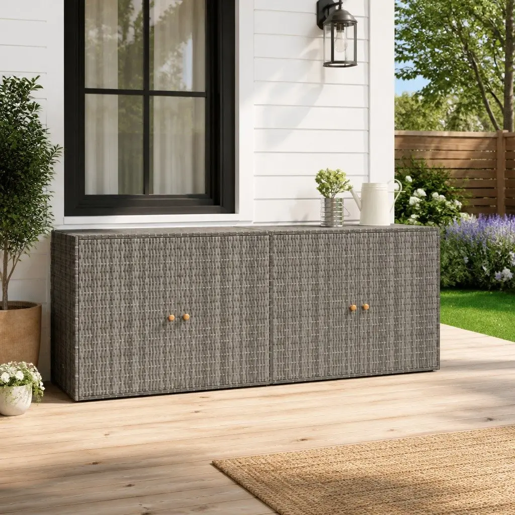 Garden Storage Cabinet Poly Rattan 198x55.5x80cm Grey