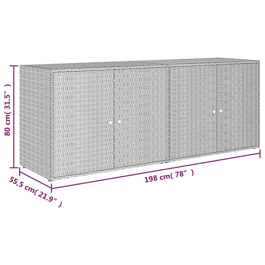 Garden Storage Cabinet Poly Rattan 198x55.5x80cm Grey