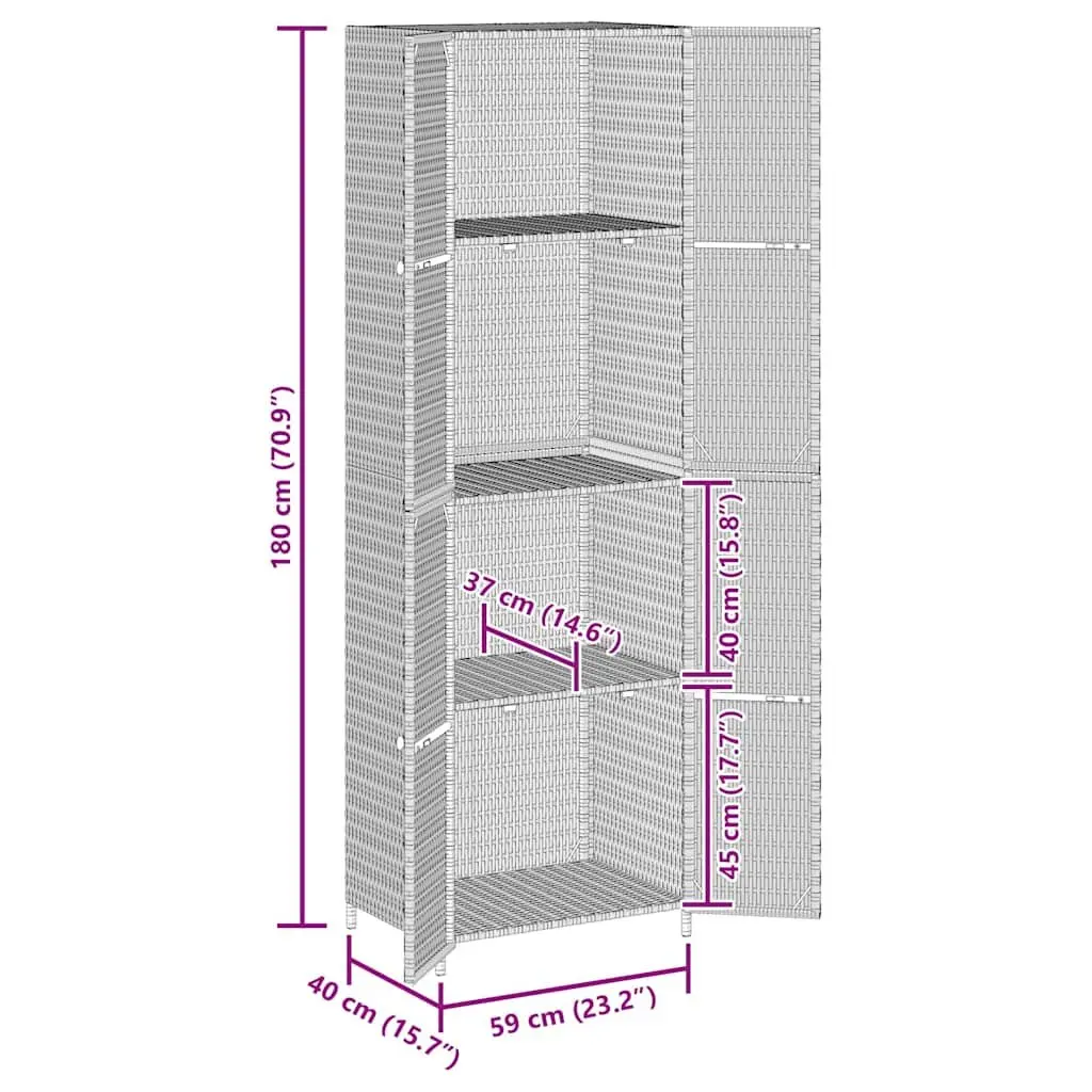 Garden Storage Cabinet Poly Rattan 59W x 40D x 180H cm Grey