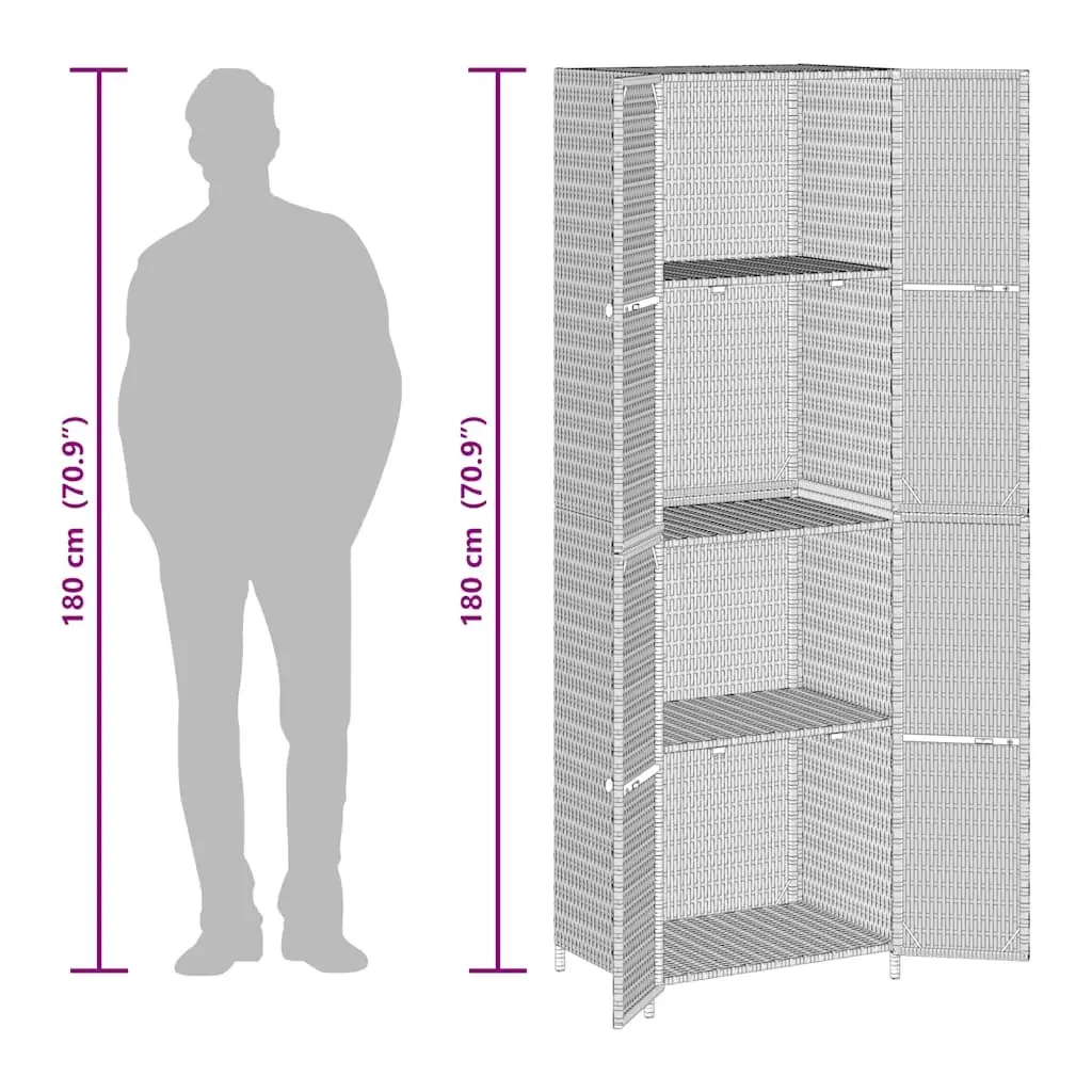 Garden Storage Cabinet Poly Rattan 59W x 40D x 180H cm Grey
