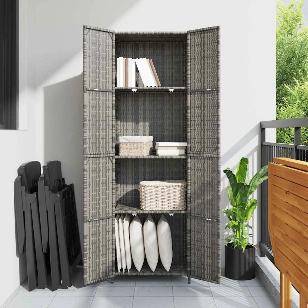 Garden Storage Cabinet Poly Rattan 59W x 40D x 180H cm Grey